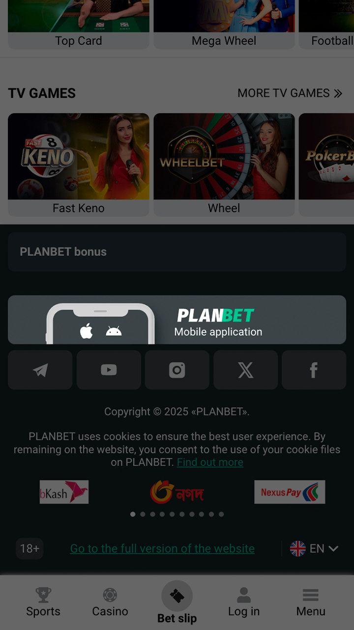 Go to the bottom of the Planbet page and click on the app button.