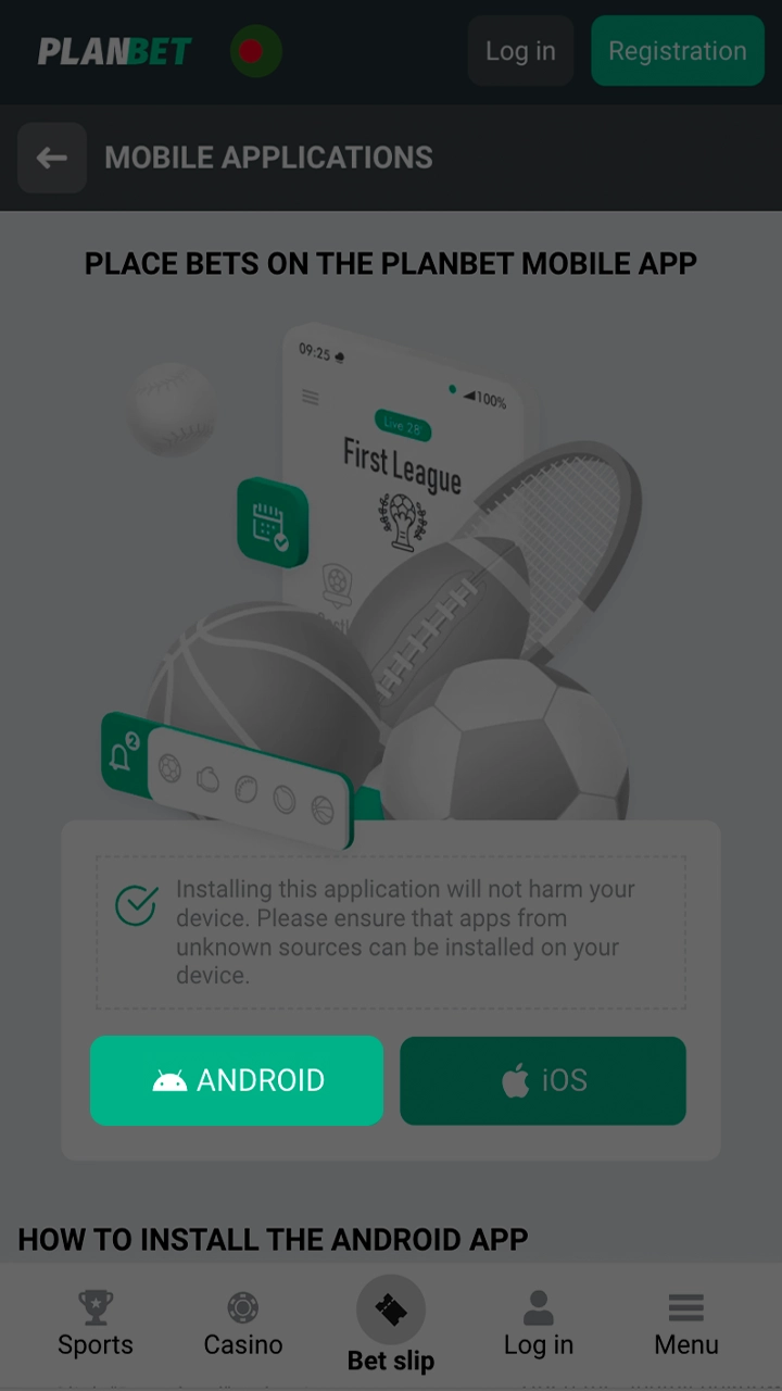 Choose an android to start the Planbet app.