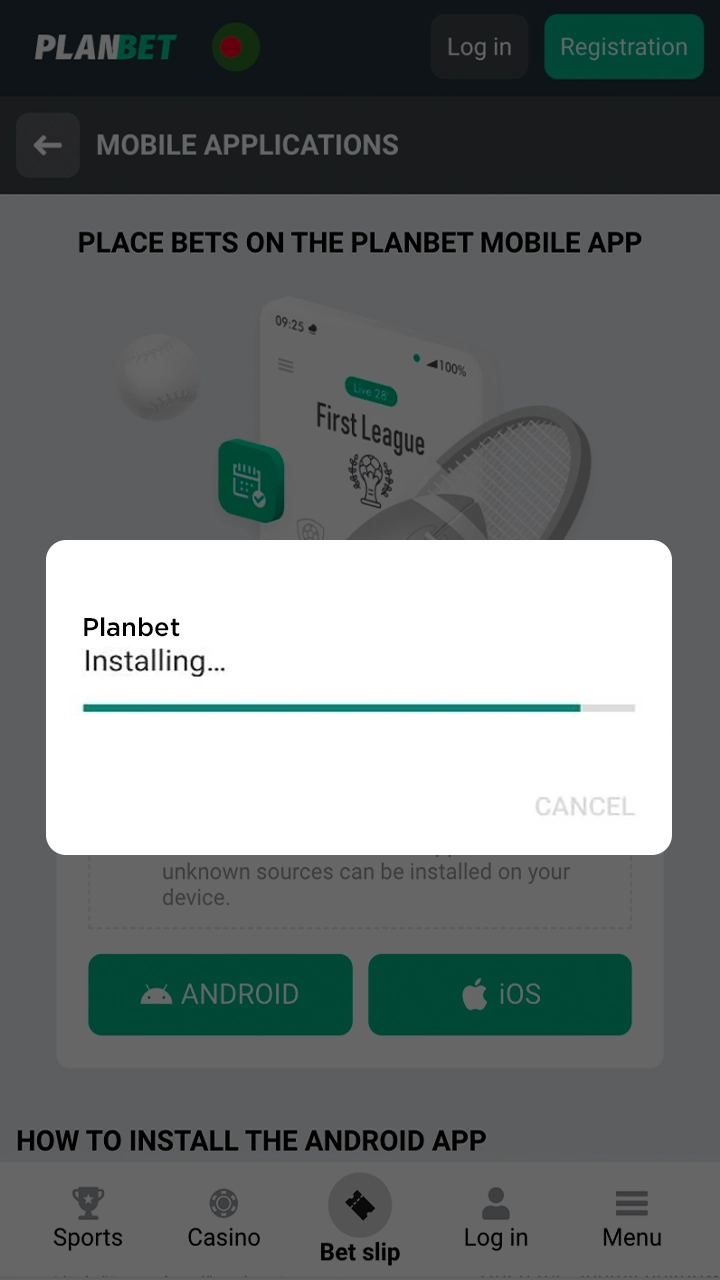 Open the downloaded file and install the Planbet application.