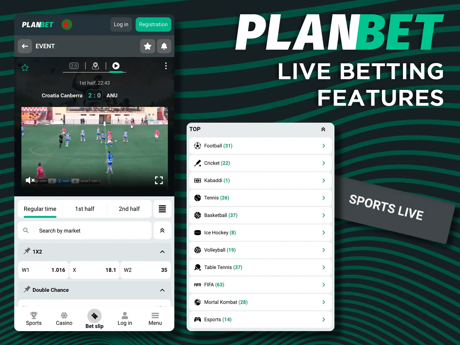 Get extra benefits for live sports or casino betting at Planbet.