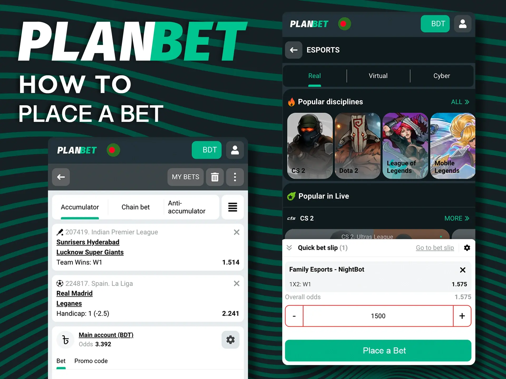Place your bets anywhere with the Planbet smartphone app.