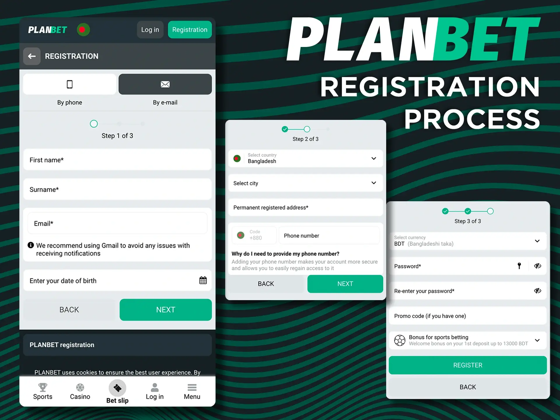 Choose a convenient method to register an account with Planbet.