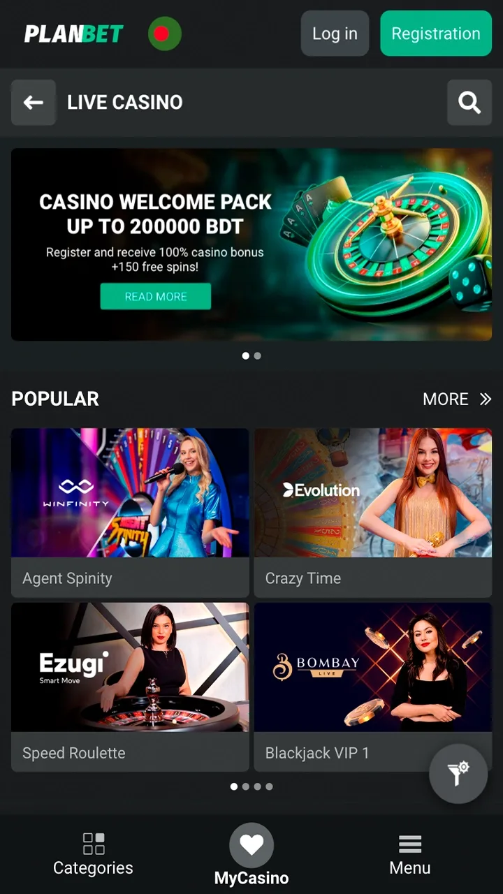 Start playing with live dealers at Planbet live casino.